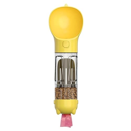 3-in-1-Wasserbrunnen für den Außenbereich, wasserdicht, für Hunde, Trinkflasche, tragbar, für Haustiere, Größe: 300 ml + Futterbox (gelb) von High-Tech Place