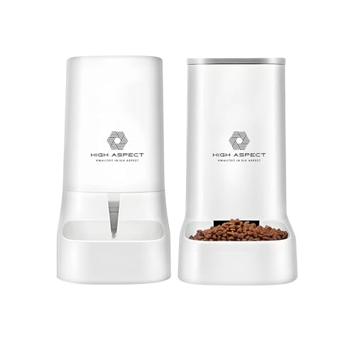 High Aspect® - Automatischer Futternapf - Autimatischer Wassernapf - 2er Set - Weiß - Futterautomat Katze - Katzenbrunnen - Wassernapf und Futternapf Dispenser - Trinknapf Hund von High aspect