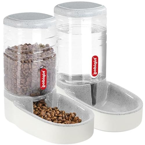 Hipidog® Futter- & Wasserspender Set (Grau) - Automatische Futternapf - Blauer Futternapf & Rosa Wassernapf - Katze & Hund - Wassernapf - Futternapf von High aspect