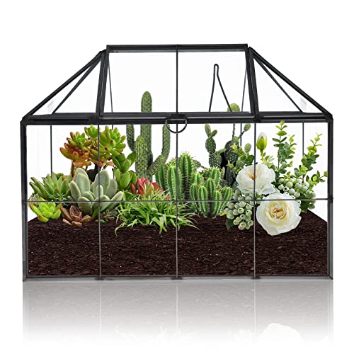 HighFree 23,4 cm großer geometrischer Terrarium-Pflanzgefäß, Hausform, schwarz, handgefertigte Glasbox, Vintage-Tisch-Miniatur-Blumentopf für Sukkulenten, Kakteen, Luftpflanzen (Stil 2) von HighFree