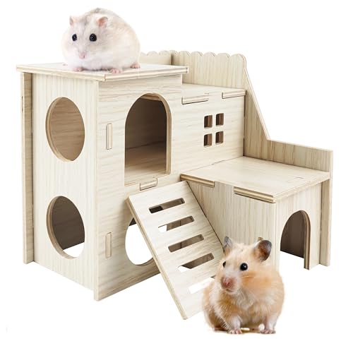 Highland Farms Select Hamsterhaus, Winziges Haus mit Rutsche, Doppeldeckerhütte, Hamsterkäfig Zubehör, Kleintier-Lebensraum Dekor für kleine Hamster von Highland Farms Select