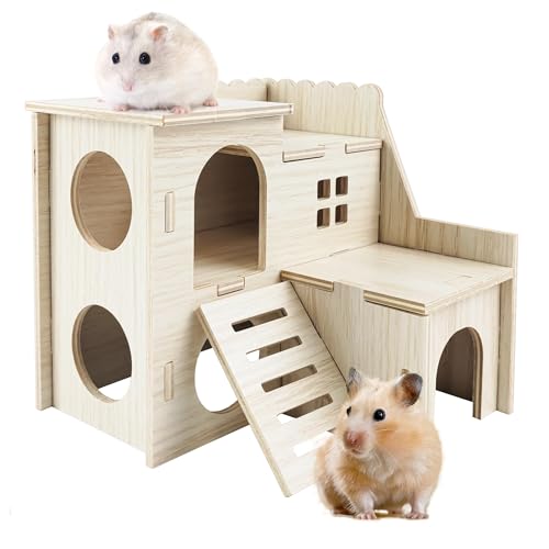 Highland Farms Select Hamsterhaus, kleines Haus mit Rutsche, Doppeldeckerhütte, Hamsterkäfig-Zubehör, Kleintier-Lebensraum-Dekoration für große Hamster von Highland Farms Select