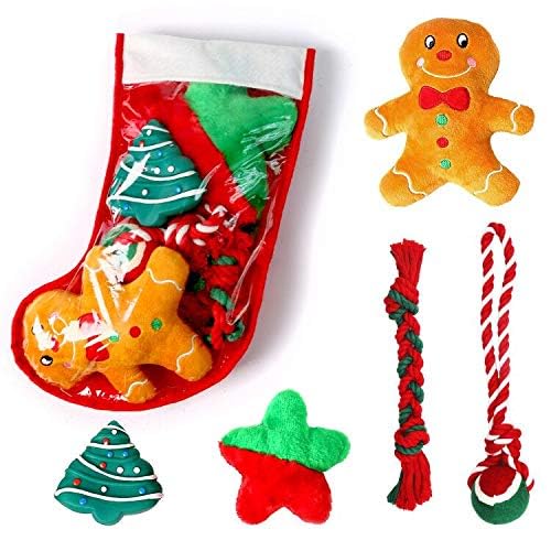 Highland Farms Select Weihnachtsstrumpf Geschenk-Set – Hundespielzeug gefüllt – festliche Welpenstrumpf mit Quietschspielzeug / Baumwollknoten – 5 Packungen Highland Farms Select Weihnachtsstrumpf Geschenk-Set – Hundespielzeug gefüllt – festliche Welpenstrumpf mit Quietschspielzeug / Baumwollknoten – 5 Packungen von Highland Farms Select