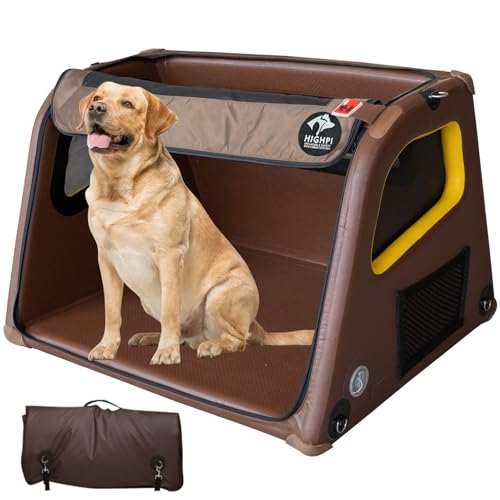 Highpi faltbare tragbare weiche Hundebox für große Hunde, wasserdichte Hundehütte für drinnen und draußen, sicher, faltbar, für Auto, Zuhause, Hundetransportbox 94,4 x 81,3 x 66 cm (L x B x H) von Highpi