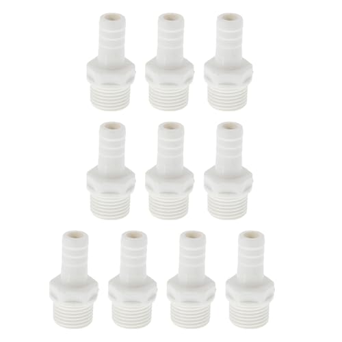 Hihaha Kunststoff-Schlauchstutzen 0,5" 1/2"G Gewinde Gerader Rohrverbinder Weiß 10 Stück von Hihaha