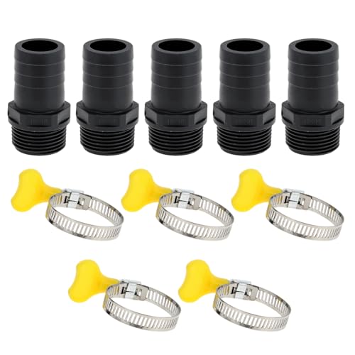 Hihaha Kunststoff-Schlauchstutzen 1,2" 1/2" BSPT Männliches Gewinde Gerader Rohrverbinder mit 5 Schellen 5 Stück von Hihaha