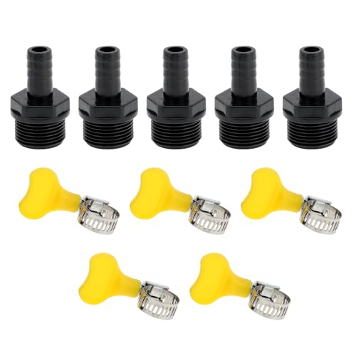 Hihaha Kunststoff-Schlauchstutzen 15/32" 3/4" BSPT Männliches Gewinde Gerader Rohrverbinder mit 5 Schellen 5 Stück von Hihaha
