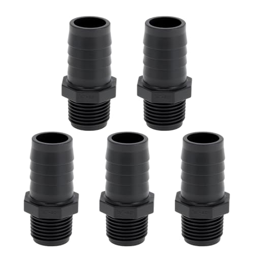 Hihaha Kunststoff-Schlauchstutzen 20mm / 25/32" 3/4" BSPT Männliches Gewinde Gerader Rohrverbinder 5 Stück von Hihaha