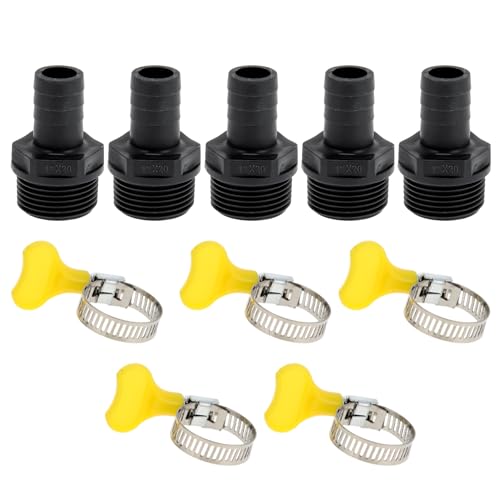 Hihaha Kunststoff-Schlauchstutzen 25/32" 1/2" BSPT Männliches Gewinde Gerader Rohrverbinder mit 5 Schellen 5 Stück von Hihaha