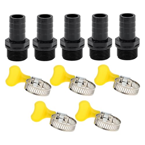 Hihaha Kunststoff-Schlauchstutzen 25/32" 3/4" BSPT Männliches Gewinde Gerader Rohrverbinder mit 5 Schellen 5 Stück von Hihaha