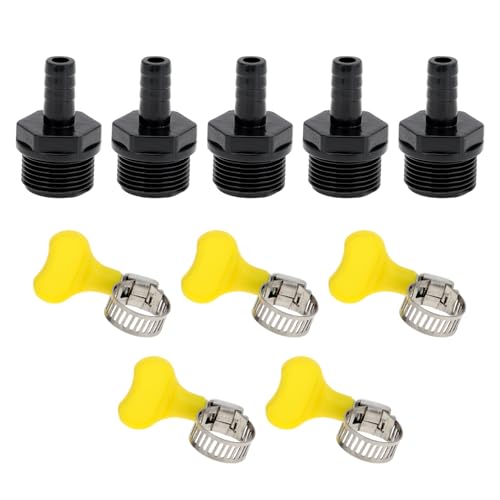 Hihaha Kunststoff-Schlauchstutzen 25/64" 3/4" BSPT Männliches Gewinde Gerader Rohrverbinder mit 5 Schellen 5 Stück Hihaha Kunststoff-Schlauchstutzen 25/64" 3/4" BSPT Männliches Gewinde Gerader Rohrverbinder mit 5 Schellen 5 Stück von Hihaha