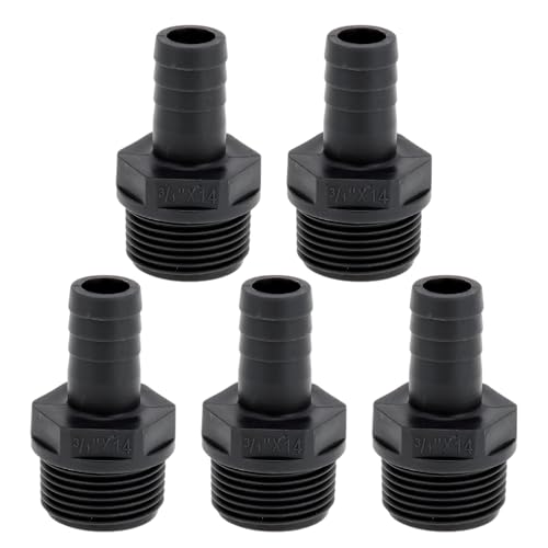 Hihaha Kunststoff-Schlauchstutzen 35/64" 3/4" BSPT Männliches Gewinde Gerader Rohrverbinder 5 Stück von Hihaha