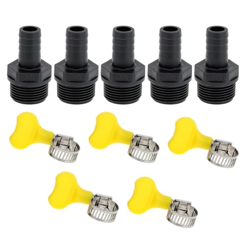 Hihaha Kunststoff-Schlauchstutzen 35/64" 3/4" BSPT Männliches Gewinde Gerader Rohrverbinder mit 5 Schellen 5 Stück Hihaha Kunststoff-Schlauchstutzen 35/64" 3/4" BSPT Männliches Gewinde Gerader Rohrverbinder mit 5 Schellen 5 Stück von Hihaha