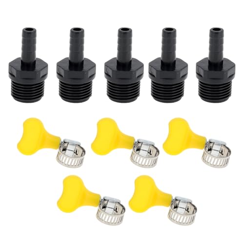 Hihaha Kunststoff-Schlauchstutzen 5/16" 1" BSPT Männliches Gewinde Gerader Rohrverbinder mit 5 Schellen 5 Stück von Hihaha