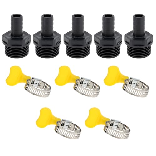 Hihaha Kunststoff-Schlauchstutzen 5/8" 1/2" BSPT Männliches Gewinde Gerader Rohrverbinder mit 5 Schellen 5 Stück Hihaha Kunststoff-Schlauchstutzen 5/8" 1/2" BSPT Männliches Gewinde Gerader Rohrverbinder mit 5 Schellen 5 Stück von Hihaha
