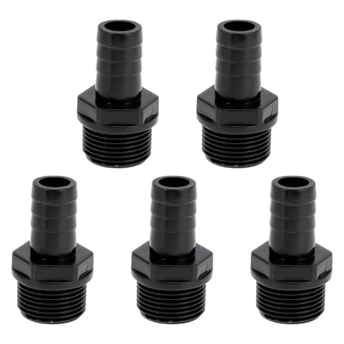 Hihaha Kunststoff-Schlauchstutzen 5/8" 3/4" BSPT Männliches Gewinde Gerader Rohrverbinder 5 Stück von Hihaha