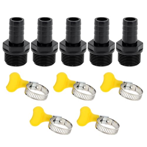 Hihaha Kunststoff-Schlauchstutzen 5/8" 3/4" BSPT Männliches Gewinde Gerader Rohrverbinder mit 5 Schellen 5 Stück Hihaha Kunststoff-Schlauchstutzen 5/8" 3/4" BSPT Männliches Gewinde Gerader Rohrverbinder mit 5 Schellen 5 Stück von Hihaha