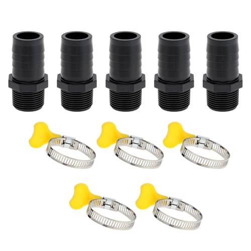 Hihaha Kunststoff-Schlauchstutzen 63/64" 20mm / 1/2" BSPT Männliches Gewinde Gerader Rohrverbinder mit 5 Schellen 5 Stück Hihaha Kunststoff-Schlauchstutzen 63/64" 20mm / 1/2" BSPT Männliches Gewinde Gerader Rohrverbinder mit 5 Schellen 5 Stück von Hihaha
