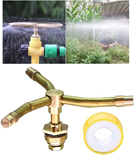 2/3/4 Arm Automatic Rotation Sprüher aus Messing mit Wasser Dichtband, 360 Grad Rotations Bewässerungssystem Sprinklerkopf, großflächiger Wassersprinkler für Gartenrasen (3 Arms) von Hikaka