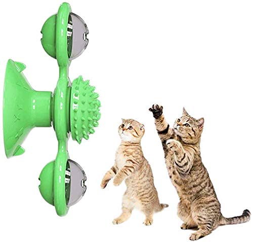 Hikaka Cat Windmill Toy Plattenspieler Teasing Pet Toy Tickle Cats Haarbürste Lustiges Cat Bite Toy, eingebautes rotierendes Glimmlicht und Katzenminze Ball (Grün) von Hikaka