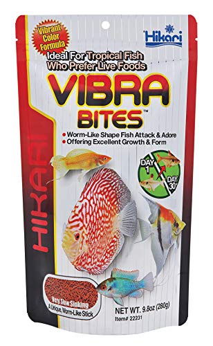 Hikari Fischfutter Vibra Bites Bites, für Fische, Unisex-Erwachsene, Fisch, 9.8 ounces, 280 Stück, Blutwurmähnlich, fischig, mit Mehlwürmern angereichert von Hikari