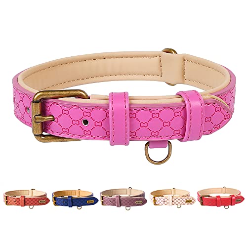 Basic Classic Luxury Padded Leather Dog Collar - Rostproof Brass Strong Leather Collar Heavy Duty Alloy Hardware Best for Small, Medium, Large Dogs von Hikiko