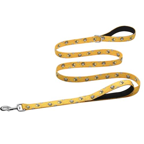 Hikiko 1,8 m lange Hundeleine, gepolsterte Hundeleine mit doppeltem Griff, für mittelgroße und große Hunde, weiche Verkehrsgriffe, Leine zum Spazierengehen (gelbe Biene) von Hikiko