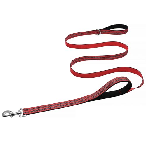 Hikiko Hundeleine mit doppeltem Griff, reflektierend, für mittelgroße und große Hunde, Rot, 1,8 m von Hikiko