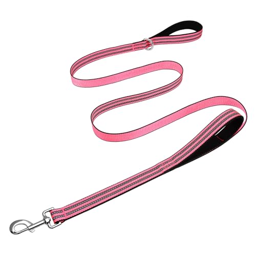 Hikiko Hundeleine mit zwei Griffen, strapazierfähig, Doppelgriff, reflektierend, 1,8 m, Hot Pink von Hikiko