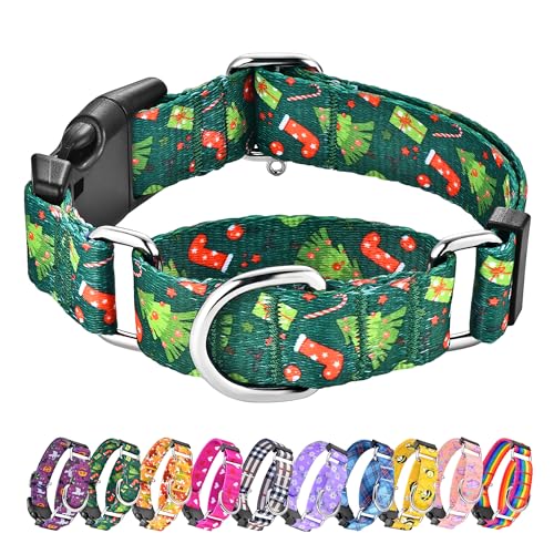 Hikiko Martingal-Halsband für Hunde mit Schnalle für kleine, mittelgroße und große Hunde, Nylon, verstellbar, Haustiergeschenk, Spazierengehen, Training (Weihnachtsbaum, M) von Hikiko