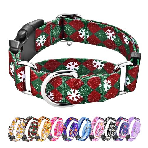 Hikiko Martingale-Halsband für Hunde mit Schnalle für kleine, mittelgroße und große Hunde, weiches Nylon, Weihnachts-Hundehalsband, Spaziergangstraining (rot-grün kariert, Größe L) von Hikiko