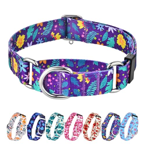 Hikiko Martingale Halsband für Hunde ohne Schnalle, Blumen-Hundehalsband, hübsch, niedlich, violett, für große Hunde, bunte Blüten, Größe L Hikiko Martingale Halsband für Hunde ohne Schnalle, Blumen-Hundehalsband, hübsch, niedlich, violett, für große Hunde, bunte Blüten, Größe L von Hikiko