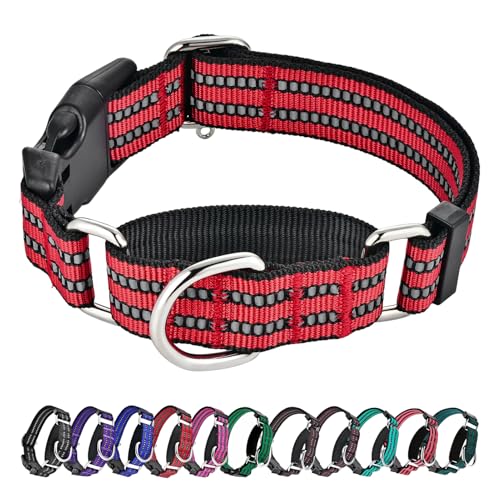 Hikiko Martingale Hundehalsband, reflektierend, Nylon, mit Schnellverschluss-Schnalle, verstellbar, Training, rutschfest, Größe M, Rot Hikiko Martingale Hundehalsband, reflektierend, Nylon, mit Schnellverschluss-Schnalle, verstellbar, Training, rutschfest, Größe M, Rot von Hikiko