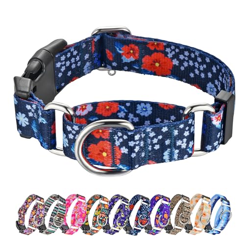 Hikiko Martingale Hundehalsband für Hunde, niedliches Blumenmuster, für kleine, mittelgroße und große Hunde, weiches Nylon, Blumen-Hundehalsband (Pflaumenblüte, Größe M) von Hikiko