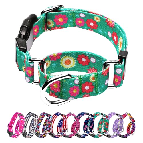 Martingale Hundehalsbänder – Verstellbares, weiches Hundehalsband mit Schnellverschluss-Schnalle. Bunte Blume, mehrfarbig, niedliche Muster für Welpen für kleine, Laufen, Training. von Hikiko