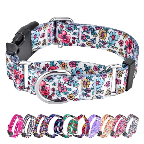Martingale Hundehalsband – Verstellbares, weiches Hundehalsband mit Schnellverschluss-Schnalle. Bunte Blumen, mehrfarbig, niedliche Muster für Welpen, für kleine, mittelgroße und große Hunde, von Hikiko