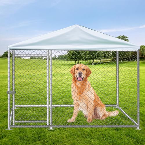 Große Hundehütte für den Außenbereich, 1,8 x 1,8 m, robustes Outdoor-Hundegehege, wasserdichte, UV-beständige Abdeckung und sicheres Schloss für Hinterhof, 198,1 x 198,1 x 152,4 cm (L x B x H) von Hikooo