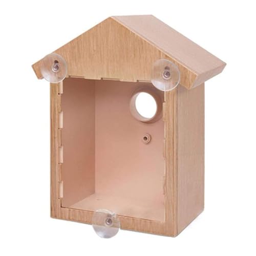 Hummingbird Feeder für Natur, Fenster Vogelbox Plastik Fenster Vogel Nest mit starkem Trottel und Blick auf eine Wege natürliche Holzfarbe klares Vogelhaus für Gartenvogel von Hilai