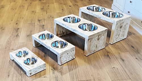Ruhti - Futterbar Hundenapf Napf, Verschiedene Größen, Echtholz, Futterstation (Geflämmt, 50 x 20 x 14 cm + 2 x 800 ml Näpfe) von Hilcar