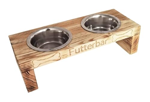 Ruhti - Futterbar Hundenapf Napf, Verschiedene Größen, Echtholz, Futterstation (Geflämmt & Geölt, 50 x 20 x 14 cm + 2 x 800 ml Näpfe) von Hilcar