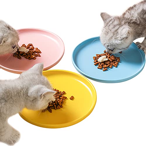 3 Stück Katzen Keramik Keramik Futternäpf für Katzen Keramik napf für Katzen katzennapf flach 15cm breite Flache Katzenschüssel Rosa Blau Gelb Katzenfutter Wasserschale für Kitten Kitty Dog Haustiere von Hileyu