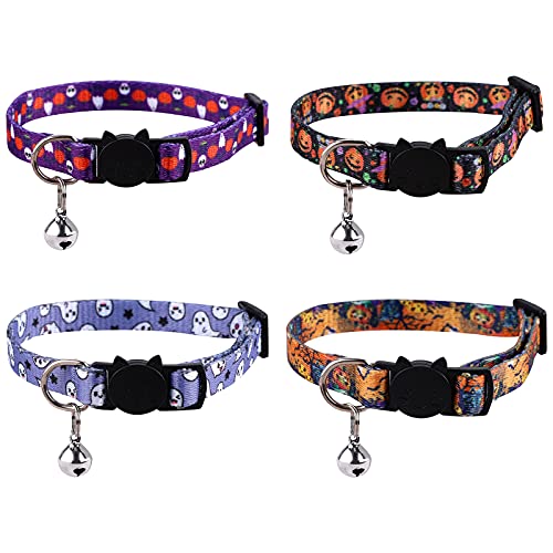 4 STK. Halloween Katzenhalsband Verstellbare Katzenhalsbänder 17-27cm Kätzchenhalsbänder mit Glöckchen Fledermaus Kürbis Totenkopf Geist Abreißbares Katzenhalsband für Hauskatzen Kätzchen Welpen 4 STK. Halloween Katzenhalsband Verstellbare Katzenhalsbänder 17-27cm Kätzchenhalsbänder mit Glöckchen Fledermaus Kürbis Totenkopf Geist Abreißbares Katzenhalsband für Hauskatzen Kätzchen Welpen von Hileyu