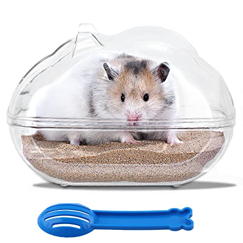 Hamster Sandbad Hamster Sandbadbehälter Kleintierbadewanne mit Sandschaufel Transparentes Gerbil Sandbad Syrischer Hamster Toilette für Zwerghamster Meerschweinchen Tierkäfig Zubehör (L) von Hileyu