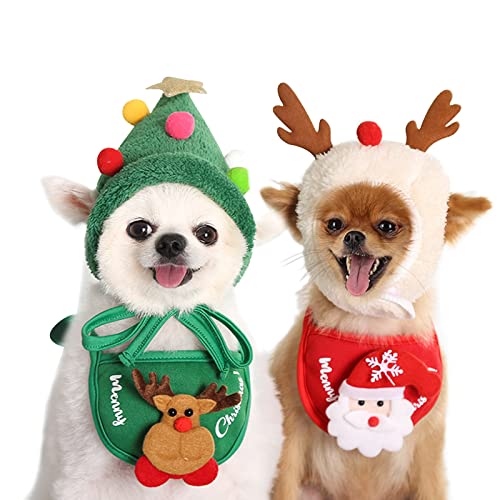 Haustier-Weihnachtskostüm, 4 Stück, Hunde- und Katzen-Weihnachtsoutfit, lustige Geweihe, Weihnachtsmützen, Verstellbarer Umhang, Weihnachtsmann-Speicheltücher für Hündchen, Katzen, Anziehsachen von Hileyu