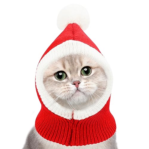 Haustier-Weihnachtsmann-Mütze Lustige gestrickte Haustiermütze Weihnachten Haustier Kostüme Gehäkelte Snood Winter Warme Haustier Mütze Xmas Katzenmütze mit Halstuch für Welpen Kätzchen (L) von Hileyu