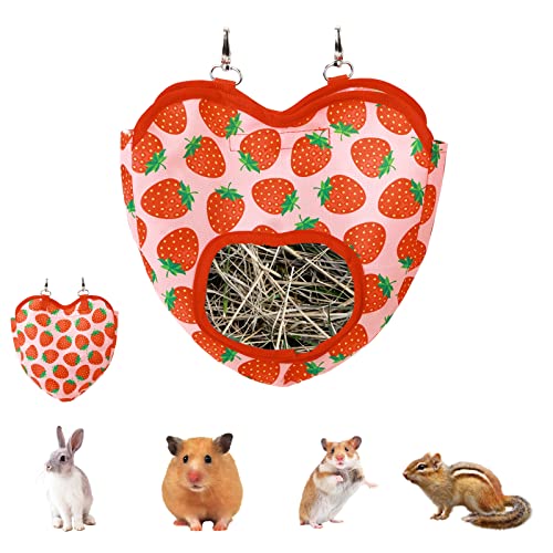 Kaninchen Heutasche, AufhäNgen Meerschweinchen Heutasch FüR Den KäFig, Nylon ZubehöR Heutaschen FüR Kaninchen, Meerschweinchen, Chinchillas Und Andere Kleintiere (Erdbeere) von Hileyu