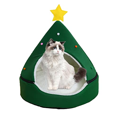 Katzenbett Weihnachten,Katzenhöhle Katzenbett mit Herausnehmbaren Waschbar Kissen,Weihnachtsbaum Katzenhausbetten Kätzchenbett,43X43X53CM weiche Katzenzelte Kleines Hundebett Katzenbett Weihnachten,Katzenhöhle Katzenbett mit Herausnehmbaren Waschbar Kissen,Weihnachtsbaum Katzenhausbetten Kätzchenbett,43X43X53CM weiche Katzenzelte Kleines Hundebett von Hileyu