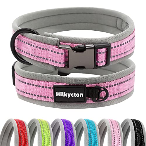 Hilkycton Reflektierendes Nylon gepolstert mit weichem Neopren-Hundehalsband, verstellbare, strapazierfähige, breite Haustierhalsbänder, leicht für mittelgroße und große Hunde, Rosa-S von Hilkycton