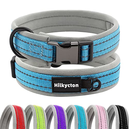 Hilkycton Reflektierendes Nylon gepolstert mit weichem Neopren-Hundehalsband, verstellbare, strapazierfähige, breite Haustierhalsbänder, leicht für mittelgroße und große Hunde, blau-L von Hilkycton