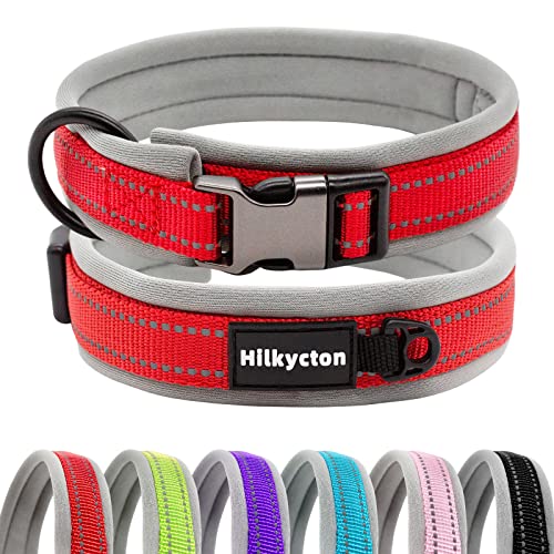 Hilkycton Reflektierendes Nylon gepolstert mit weichem Neopren-Hundehalsband, verstellbare, strapazierfähige, breite Haustierhalsbänder, leicht für mittelgroße und große Hunde, rot-XL von Hilkycton
